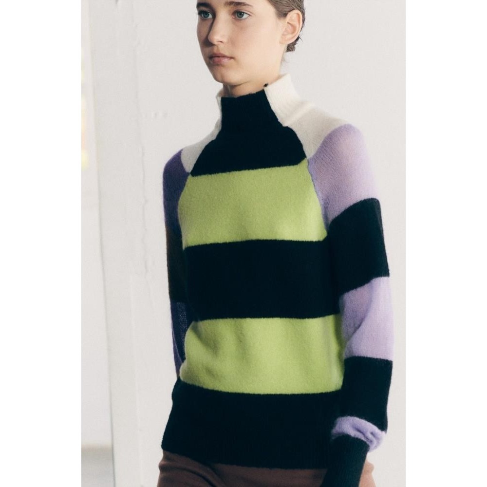Sita Murt Women's Small Sweater Stripe Multi high Mock Neck Wool Mohair Knit